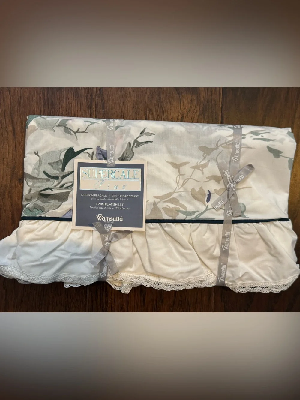 Wamsutta Supercale Floral White Twin Flat Sheet with Lace Ruffle NWT